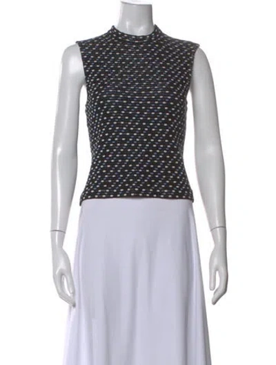 Pre-owned St John Polka Dot Print Mock Neck Sweater In White