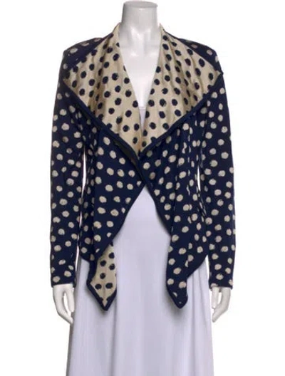 Pre-owned St John Polka Dot Print Open Front Sweater W/ Tags In Blue/neutrals