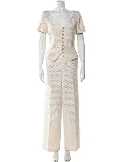 Pre-owned St John Polka Dot Print Pant Set In Neutral