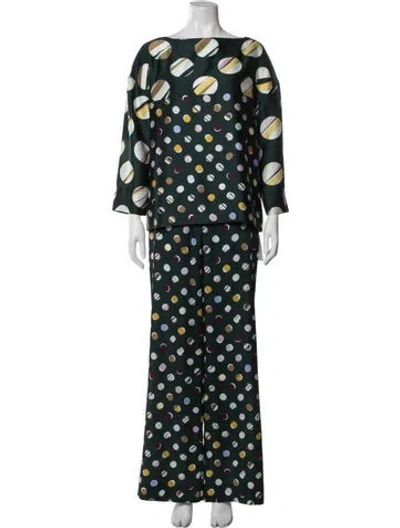 Pre-owned St John Polka Dot Print Pant Set W/ Tags In Green