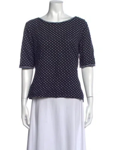 Pre-owned St John Polka Dot Print Scoop Neck Top In Blue
