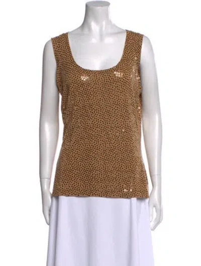 Pre-owned St John Polka Dot Print Scoop Neck Top In Neutral