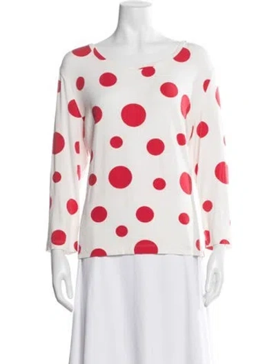 Pre-owned St John Polka Dot Print Scoop Neck Top In Neutrals