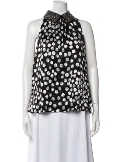 Pre-owned St John Polka Dot Print Sleeveless Top In Black