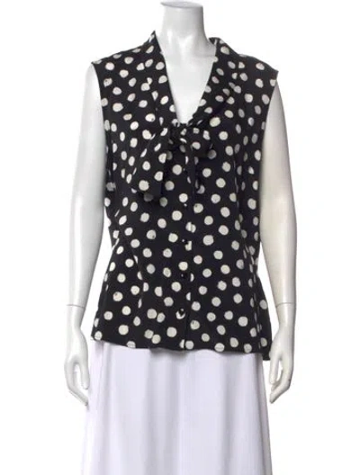 Pre-owned St John Polka Dot Print V-neck Blouse In Black/white