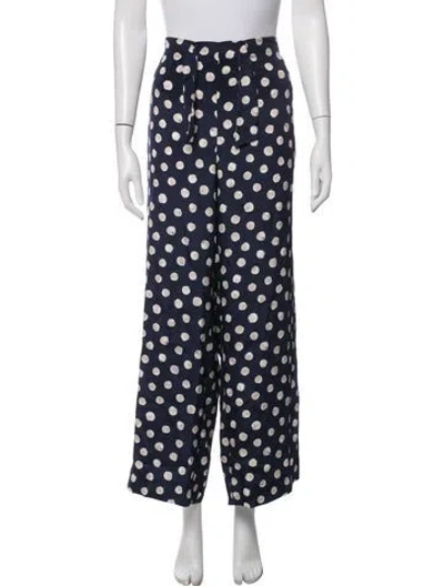 Pre-owned St John Polka Dot Print Wide Leg Pants In Blue
