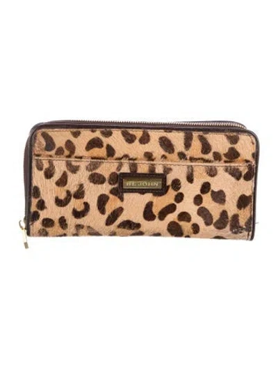 Pre-owned St John Ponyhair Animal Print Continental Wallet In Neutral