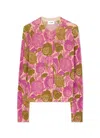 St John Poppy Print Knit Cardigan In Bright Coral Multi