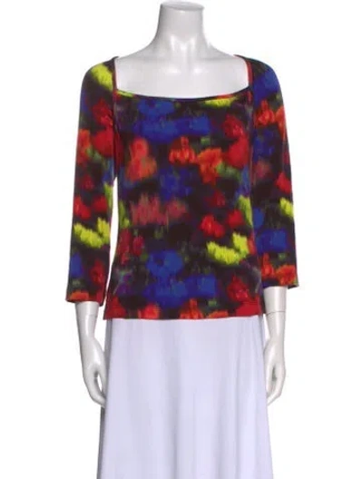Pre-owned St John Printed Bateau Neckline Blouse In Black