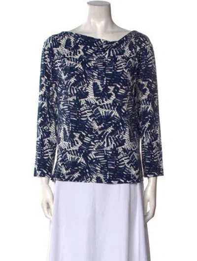Pre-owned St John Printed Bateau Neckline Blouse In Blue