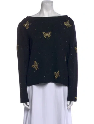 Pre-owned St John Printed Bateau Neckline Sweater In Black