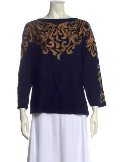 Pre-owned St John Printed Bateau Neckline Sweater In Blue