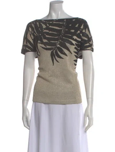 Pre-owned St John Printed Bateau Neckline Top In Neutral