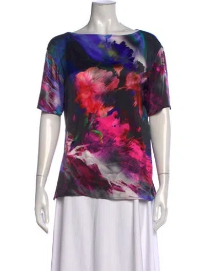 Pre-owned St John Printed Bateau Neckline Top In Purple