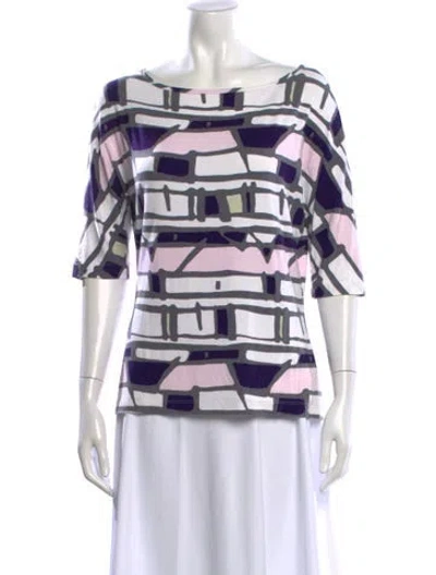 Pre-owned St John Printed Bateau Neckline T-shirt In Neutral