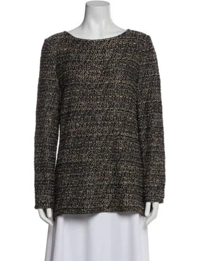 Pre-owned St John Printed Bateau Neckline Tunic In Black