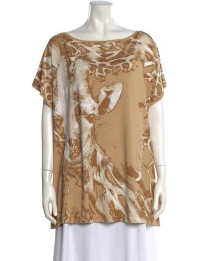 Pre-owned St John Printed Bateau Neckline Tunic In Brown