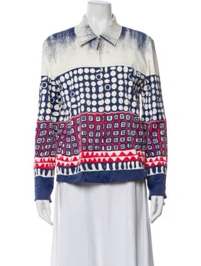 Pre-owned St John Printed Biker Jacket In Blue