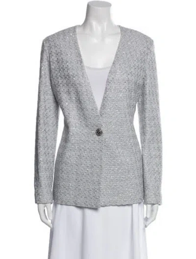 Pre-owned St John Printed Blazer In Silver