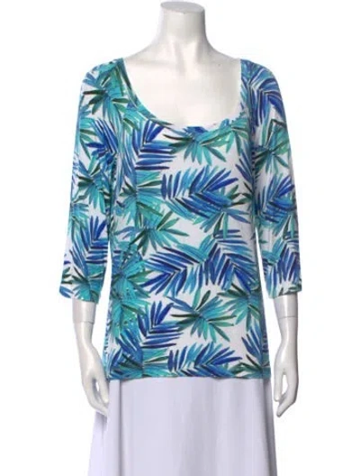 Pre-owned St John Printed Cowl Neck Blouse In Blue