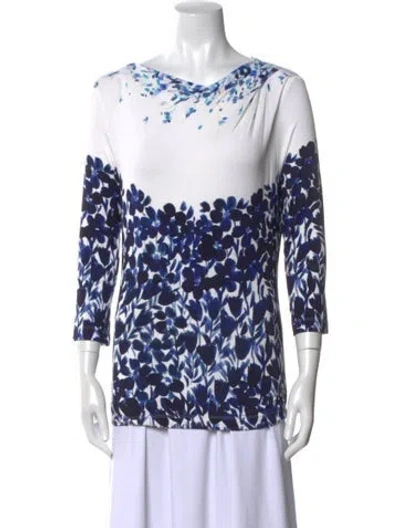 Pre-owned St John Printed Cowl Neck Tunic In Blue