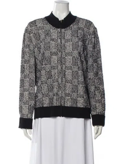 Pre-owned St John Printed Crew Neck Sweater In Black