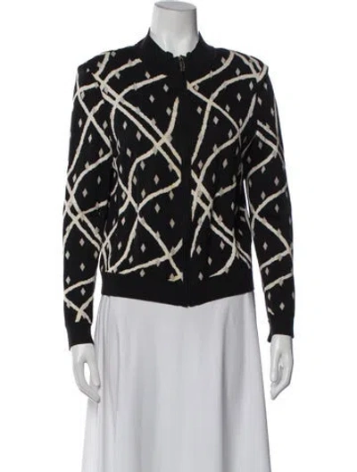 Pre-owned St John Printed Crew Neck Sweater In Black