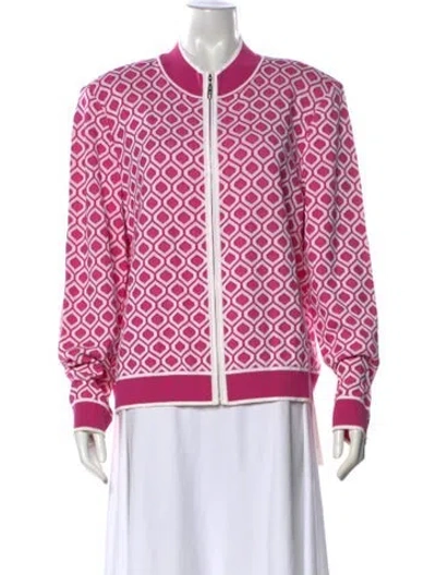 Pre-owned St John Printed Crew Neck Sweater In Pink