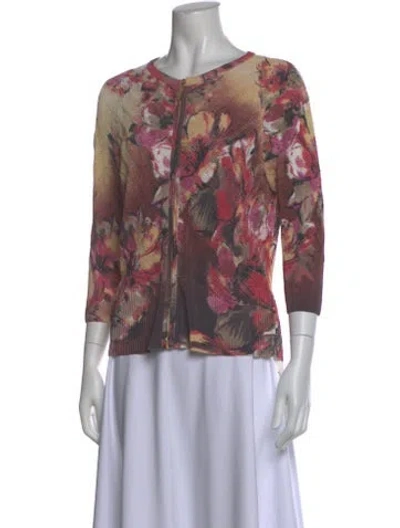 Pre-owned St John Printed Crew Neck Sweater In Red