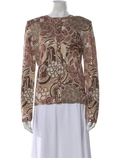 Pre-owned St John Printed Crew Neck Sweater W/ Tags In Neutral