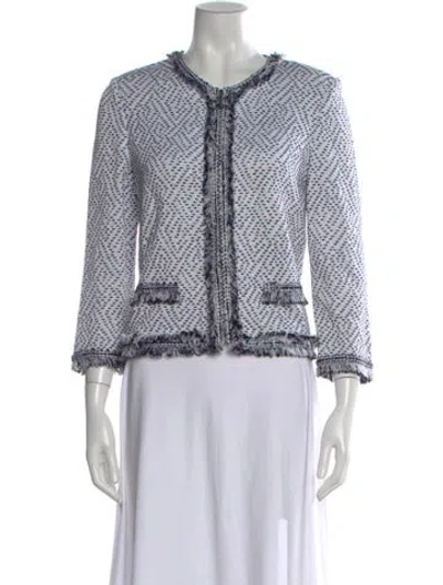 Pre-owned St John Printed Crew Neck Sweater In White