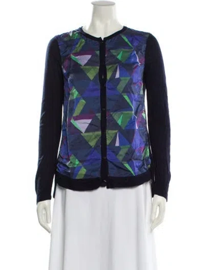 Pre-owned St John Printed Crew Neck Top In Blue