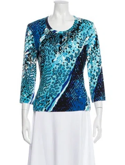 Pre-owned St John Printed Crew Neck Top In Blue