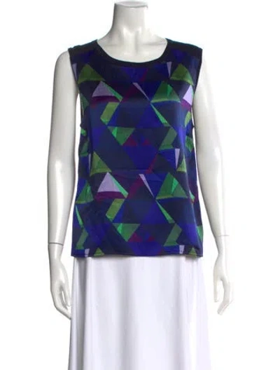 Pre-owned St John Printed Crew Neck Top In Blue