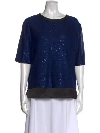 Pre-owned St John Printed Crew Neck Top In Blue