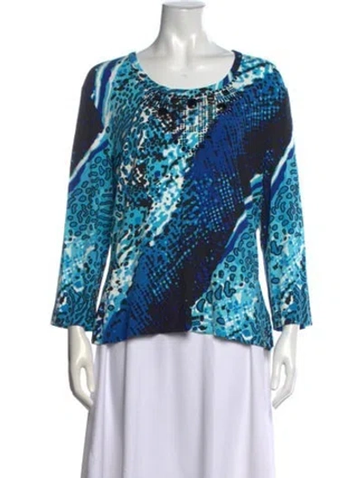 Pre-owned St John Printed Crew Neck Top In Blue