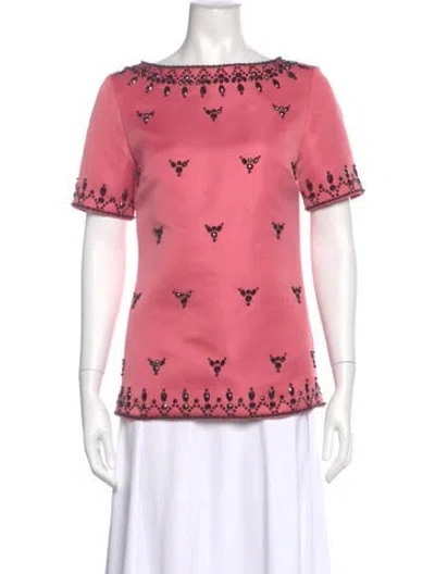 Pre-owned St John Printed Crew Neck Top In Pink