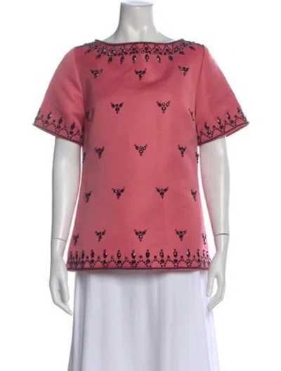 Pre-owned St John Printed Crew Neck Top In Pink
