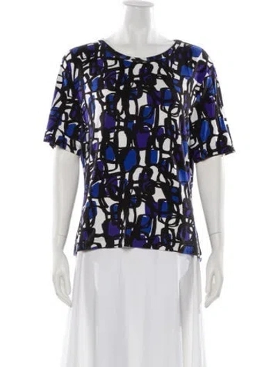 Pre-owned St John Printed Crew Neck T-shirt In White