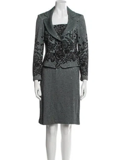 Pre-owned St John Printed Crystal Embellishments Skirt Set In Black