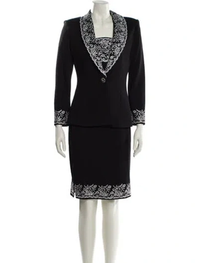 Pre-owned St John Printed Crystal Embellishments Skirt Set In Black