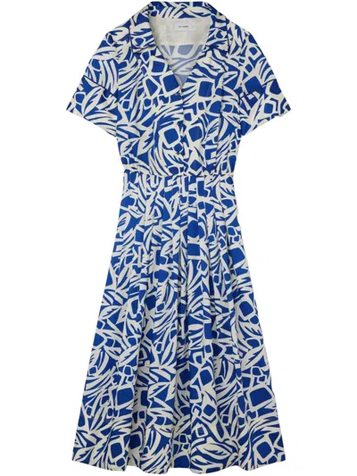 St John St. John Collection Vintage Botanical Cutout Short Sleeve Midi Dress In Blue