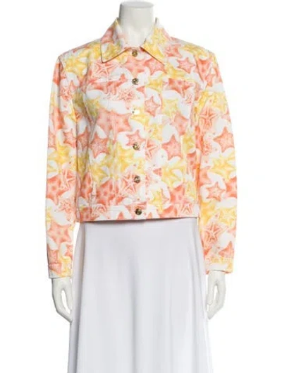 Pre-owned St John Printed Denim Jacket In Orange