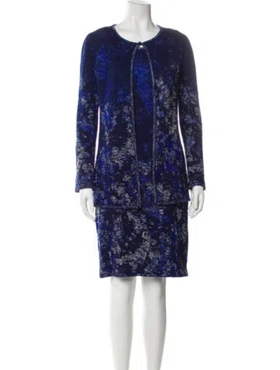 Pre-owned St John Printed Distressed Accents Dress Set In Blue