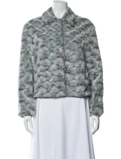 Pre-owned St John Printed Faux Fur Jacket In Gray