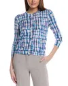 St John St. John Printed Fine Gauge Knit Cardigan In Blue