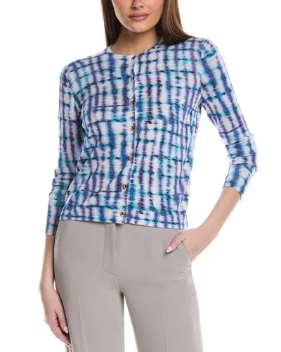 St John St. John Printed Fine Gauge Knit Cardigan In Blue