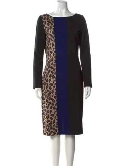 Pre-owned St John Printed Knee-length Dress In Black