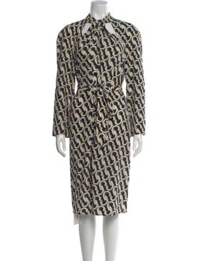 Pre-owned St John Printed Knee-length Dress In Black