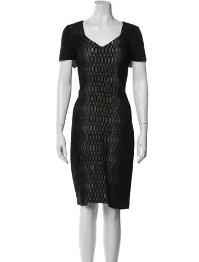 Pre-owned St John Printed Knee-length Dress In Black